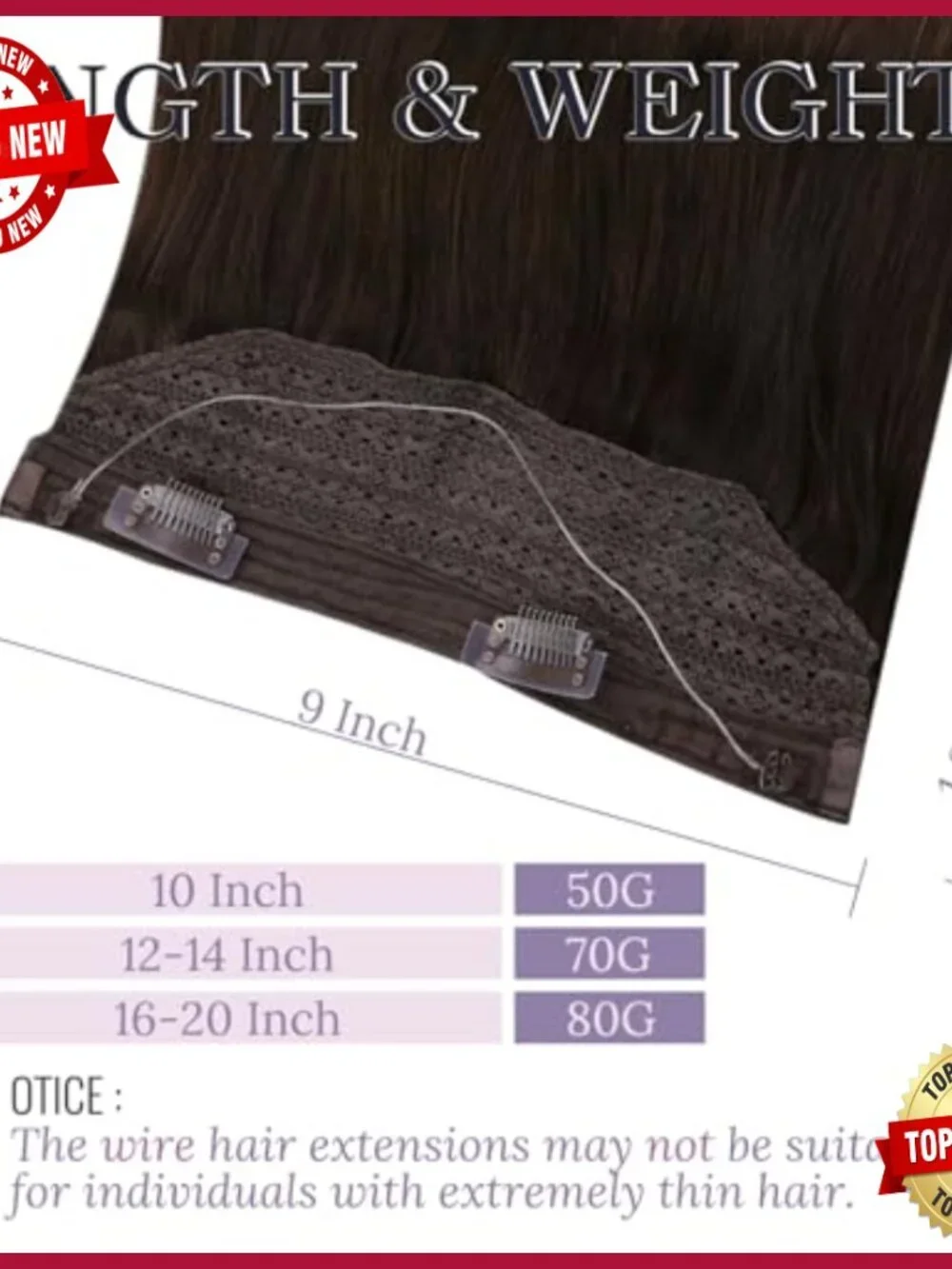 16 Inch Human Hair Extensions with Adjustable Wire Clip for Volume
